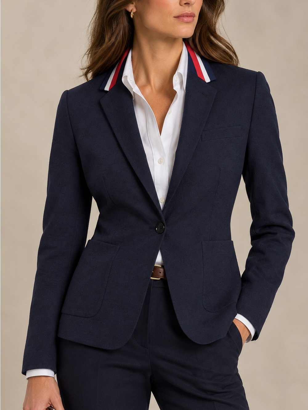 Banana Republic Classic Contrast Striped Collar Navy Blazer Ponte NWT